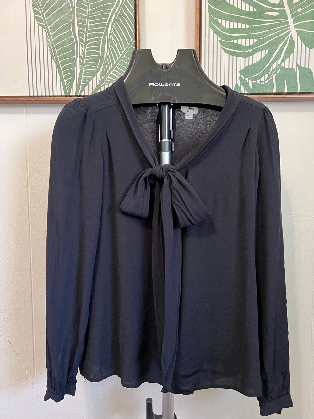 Wilfred Black Tie-Neck Long Sleeve Top with Bow